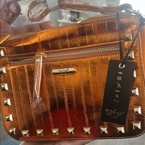 Shiny Orange Studded Bag